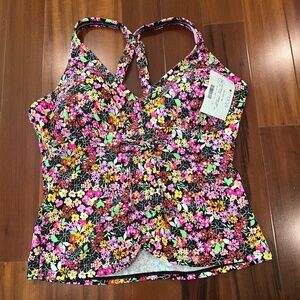 New NWT California Waves Tankini Swim Top Floral Pattern Tunnel Front Size 16 18